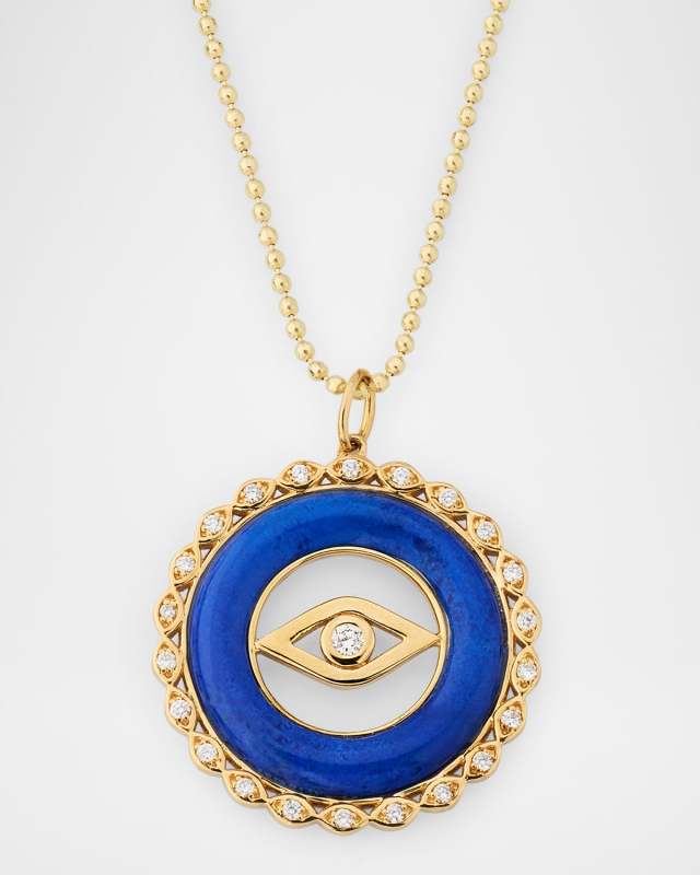 Evil Eye Stone Pendant on 18" Medium Bolita Chain Necklace